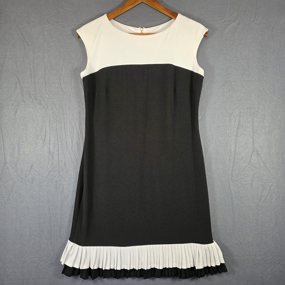 Studio One New York Women's Black & White Ruffle Hem Shift Coctail Dress Size 4